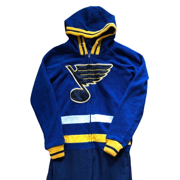 St Louis Blues Hockey Sockey Zip Up One Piece Jumpsuit Fleece Pajama XXS - Picture 2 of 6